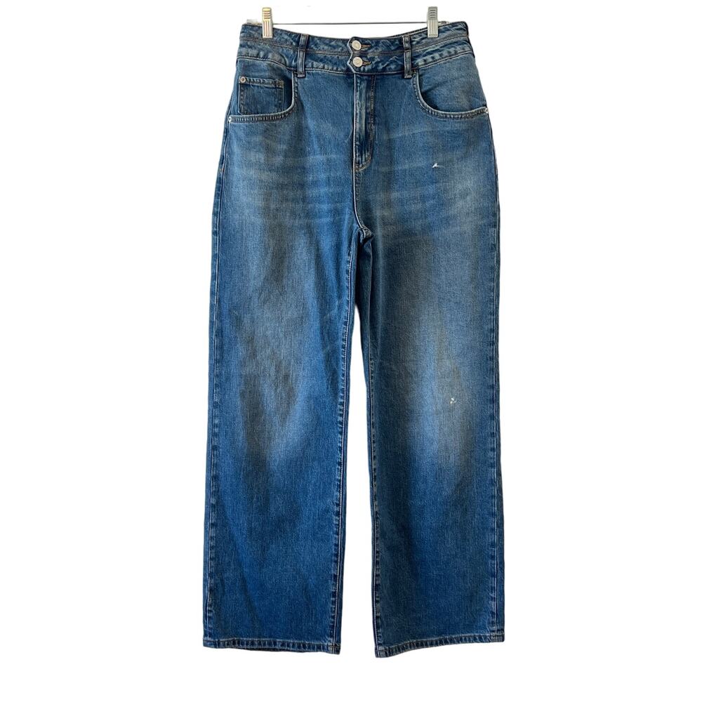 Pilcro Anthropologie Blue High Waisted Wide Straight Leg Denim Jeans Womens 29